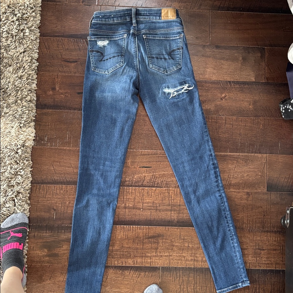 0 Long American Eagle Outfitters Dark Blue Distressed jegging - Picture 4 of 5
